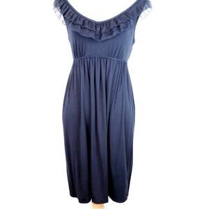 𝅺LOFT ‎ Little Black Dress Chiffon Trim Feminine V-neck Size XSP or Girls Large